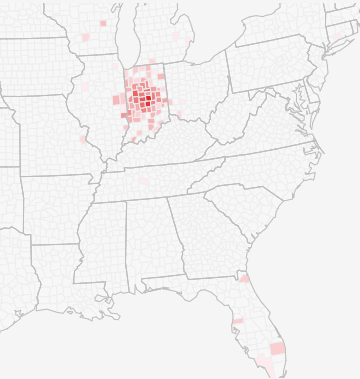 heat map of Roberson's patients' locations